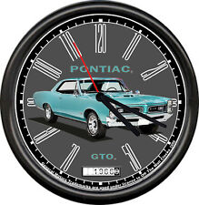 Licensed 1966 Pontiac GTO Reef Turquoise General Motors Retro Sign Wall Clock picture