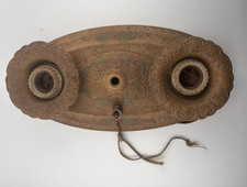 Antique 1930's Art Deco  2 Light Flush Mount Light Fixture Of Cast Iron picture