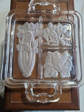 VTG. 1940s Art Deco Serving tray Frosted with a Satin Finish Raised carved glass picture