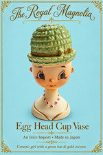Vintage 1950s Irice Ceramic Figural Girl Head Cup Vase Green White Gold Japan picture