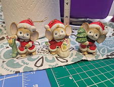 Vintage HOMCO #5252 Christmas Mice Ornaments Set of 3 1980s Home Interiors picture