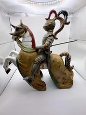 VINTAGE UGO ZACCAGNINI JOUSTING KNIGHT ON HORSE PORCELAIN FIGURINE PAIR picture