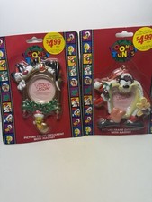 Vintage 1997 Looney Tunes Christmas Picture Frame Ornaments Taz Sylvester Tweety picture