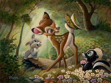 Disney Fine Art LE Canvas-Bambi's First Butterfly- Bob Doucette picture