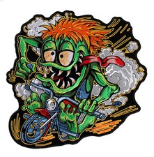 MONSTER BIKE EMBROIDERED 5 INCH IRON ON MC BIKER  PATCH  picture