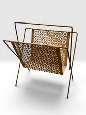 Mid-Century Modern Magazine Rack LP Holder MCM Bronze Original Perforated Metal picture