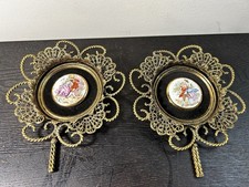 VGT Pair Limoges Gold Filigree Round Fragonard Porcelain Cameo Wall Hanging picture