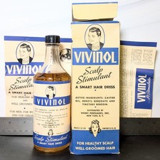 Vintage 1940s Vivinol Scalp Stimulant Hair Tonic Bottle Box Paper Ephemera NOS picture