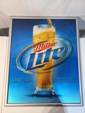 Vintage Miller Lite Beer Mirror Plaque Great Taste Less Filling Framed 32x24 in picture