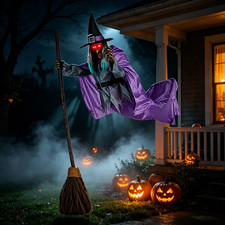 Flying Witch Animatronic 6 Ft Touch Activated Lit Eyes Sounds Halloween Decor picture