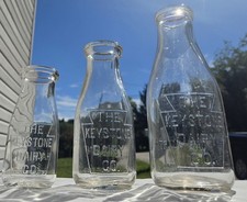 THE KEYSTONE DAIRY CO New Kensington PA Milk Bottles Set 3 Quart Pint Half Pint picture