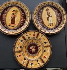 Vintage Romanian Folk Art Wooden Plates Lot 3 Hand Painted Painted Wall Decor  picture