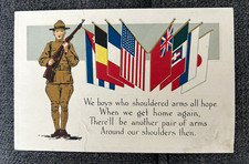 WWI Patriotic Soldier Allied Flags Postcard Unposted Divided Back Lithograph picture