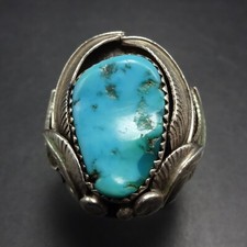 ROBUST Signed Vintage J.C. Navajo TURQUOISE Sterling Silver RING size 10 picture