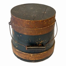 Antique Primitive Wood Bucket Pail+ 3 Lbs Vintage  Buttons Sewing Lot picture