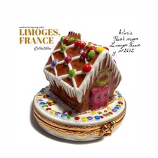 Artoria Peint Main Limoges Gingerbread House Trinket Box Signed 2652 Squirrel Cl picture