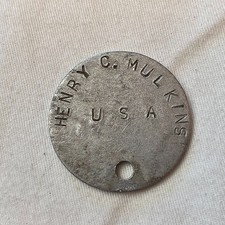 WWI US Army ID Disc Dog Tag Henry C Mulkins USA Vintage Military Collectible picture