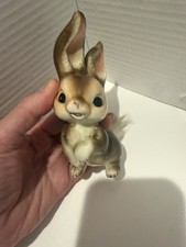 Brown Bunny Rabbit Fur Tail Hand Painted Porcelain Figurine Real Statue Vintage picture