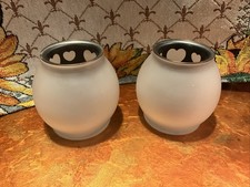 Vintage PartyLite Frosted Glass Heart Votive Candle Holders Set of 2 picture