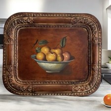 Vintage Embossed Metal Wall Art Still Life Fruit Bowl Apple Harvest MCM ? picture