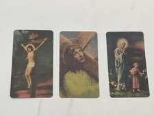 Vintage 1942 Catholic Holy Cards Trio Jesus Crucifix Mary Bloomfield NJ Zarro picture