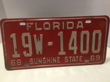 Vintage 1968 1969 Florida Truck License Plate 19W - 1400 Sunshine State 68 69 picture