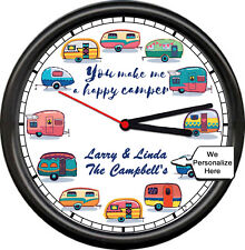 Happy Camper RV Motorhome Love Birds Family Peronalized Name Sign Wall Clock picture