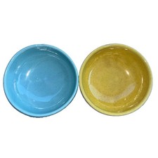 Vintage McCoy pottery bowls in speckled yellow and blue Teal Set Of 2 Usa picture