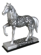 Ebros Equestrian Filigree Graceful Sauntering Silver Horse Statue 7.75