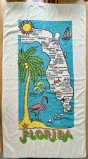 Vintage Florida Map Beach Towel Souvenir Cities Flamingo Palm Tree USA 57