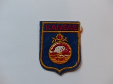 Used Vintage Kansas Travel Souvenir Embroidered Felt Shield Shaped Patch picture