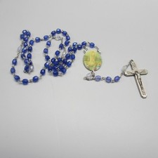 Vintage Fatima Rosary Blue Acrylic Beads Silver Tone picture