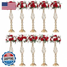 LoveCat Gold Wedding Vases Set of 10 Twist Candleholder Stands picture