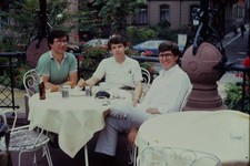 c1970's 35mm Slide, Men Cafe Table Cars polo green red European Man Street picture