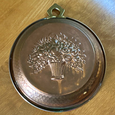 Vintage Copper Food Mold Flower Basket Kitchen Wall Hanging - Lovely Patina picture