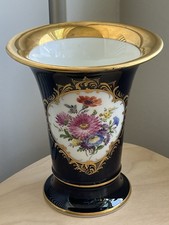 Vtg Meissen Cobalt Royal Blue Gold Gilt Floral Cabinet Vase 1st Quality German picture