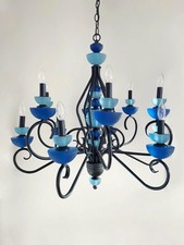 Vintage Hivo Van Teal Blue Lucite Chandelier With Shades picture