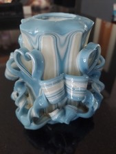 Vintage Hand Carved Layered Ribbon Wax Candle Votive Holder Unique picture