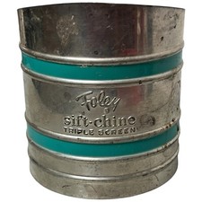 Vintage Foley Sift-Chine Flour Sifter Triple Screen Metal Turquoise Blue Silver  picture