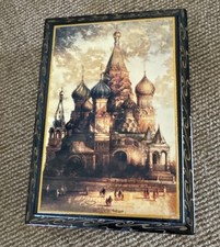vintage Russian lacquer trinket box St. BASIL’s Cathedral Signed 5.5x3.75x1.5” picture