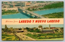 1961 Laredo TX & Nuevo Laredo MX International Bridge Postcard picture