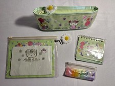 Vtg 2001 Hello Kitty Cottagecore Green Floral Pencil Case & Stationary Y2K Retro picture