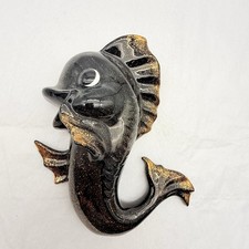 Fish Wall Pocket  Black Gold Ceramic Anthropomorphic Vintage Kitsch picture
