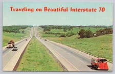 Postcard Traveling on Beautiful Interstate 70 1970s Van with Horse Trailer picture