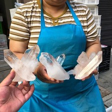 3pcs 3.85LB Natural White Clear Quartz Crystal Cluster Rough Healing Specimen picture