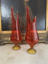 Vintage Amberina Swung Glass Vases PAIR  picture