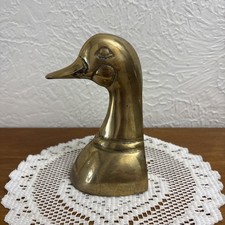 Brass Duck Head Figurine Book End Bird Waterfowl Metal Decorative Collectible picture