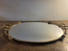 Vintage Gold Oval Mirrored Vanity Tray 20