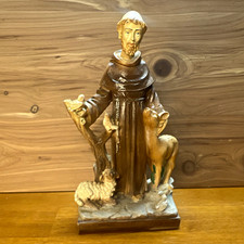 Vintage St. Francis of Assisi Figurine Statue with Animals Deer Sheep M.D. picture