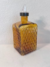 Vintage 1970s Amber Glass Diamond Point Decanter Bottle Pour Spout MCM Barware picture